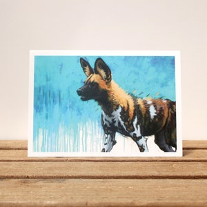 Biglietto d'auguri con licaone africano - Biglietto d'auguri con lupo dipinto - Biglietto d'auguri con animali contemporanei - Biglietto di auguri per compleanno/ringraziamento - Regalo per amanti della natura - Cane dipinto