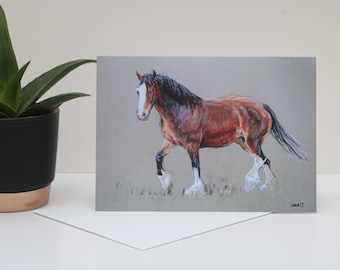Shire horse art greetings card - Equine decor horse gift - Birthday card or blank note card - Heavy horse lover gift - Thank you card