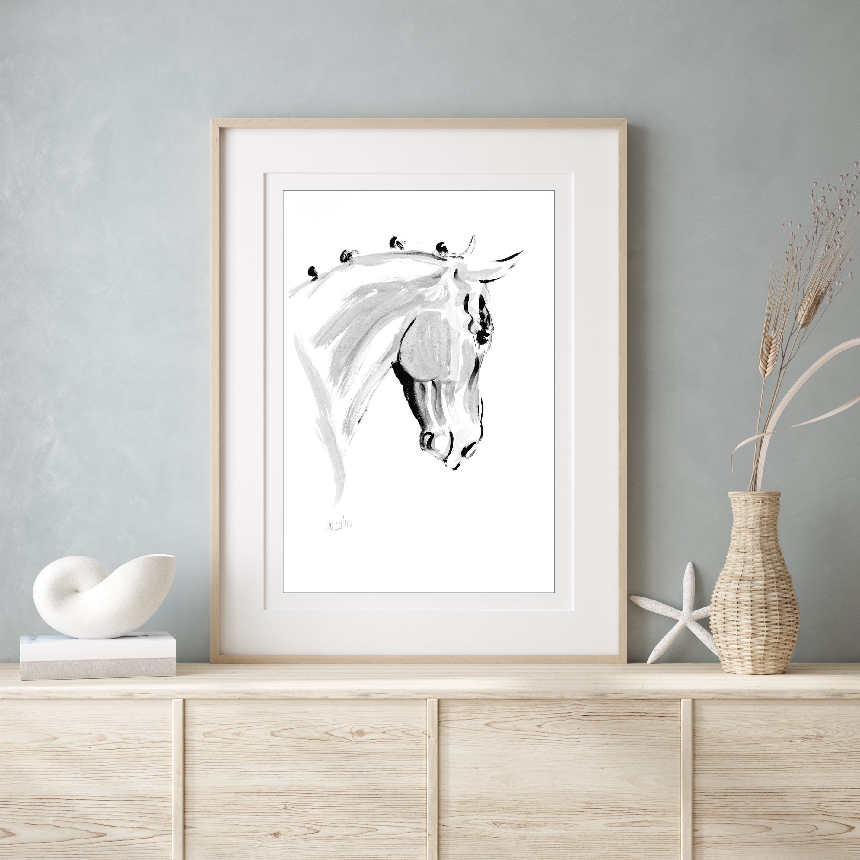 Minimalist horse art print equine decor Ink sketch horse Etsy