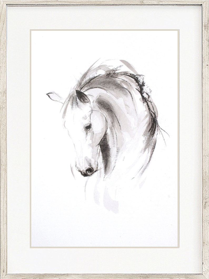 Contemporary horse art print Equine art ink art gift for horse lover Modern home decor Black and white animal art image 7