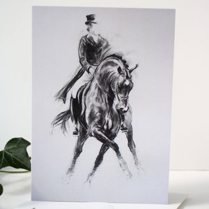 Dressage art horse card Birthday card or blank card Black & white equestrian art card A6 note card deisgned by artist image 3