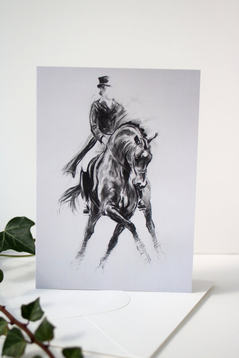 Dressage art horse card Birthday card or blank card Black & white equestrian art card A6 note card deisgned by artist image 3