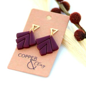 Crimson Feather Earrings: Polymer Clay, Gold Plated Posts