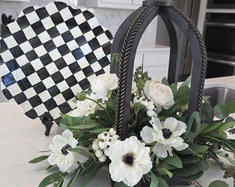 Custom Neutral Centerpiece | Elegant Floral | White Farmhouse Table Decor| Lantern Arrangement | Handmade Everyday Accent Piece
