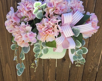 Custom Front Door | Pink Hydrangea Door Decor | Farmhouse Floral | Year Round Wall