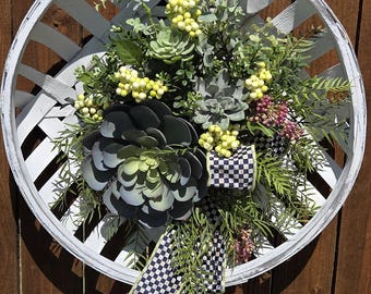 Front Door Decor |  Neutral Floral | Wreath for Front Door | Succulent Wall Arrangement