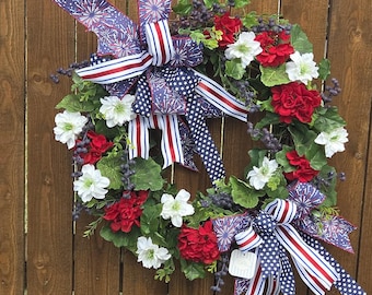 Custom Wreath| Independence Day Wreath for Front Door | Handmade Seasonal Decor| Fourth of July