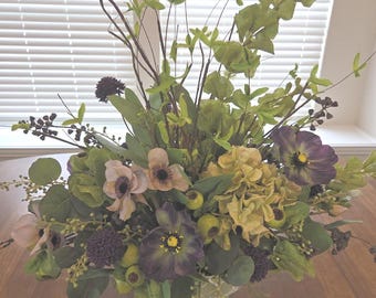 Custom Neutral Centerpiece | Elegant Floral Table Piece | Dining Room Table Arrangement|  Home Decor
