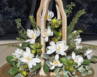 Custom Neutral Centerpiece | Elegant Floral Table Piece | Farmhouse Lantern Decor | Handmade Accent Arrangement |