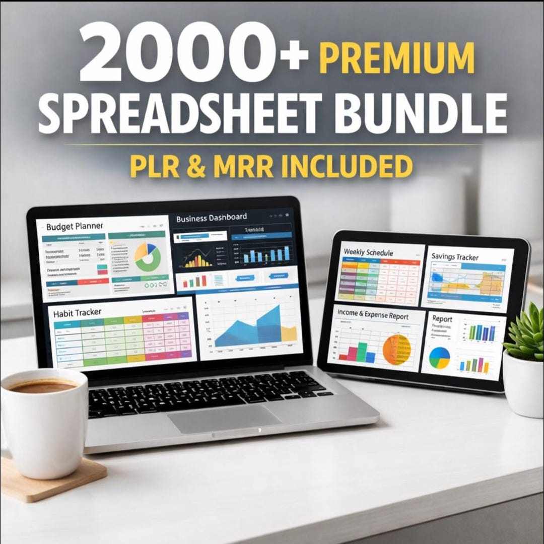 2000+ Spreadsheet Bundle: PLR MRR Digital Product Templates (digital ...
