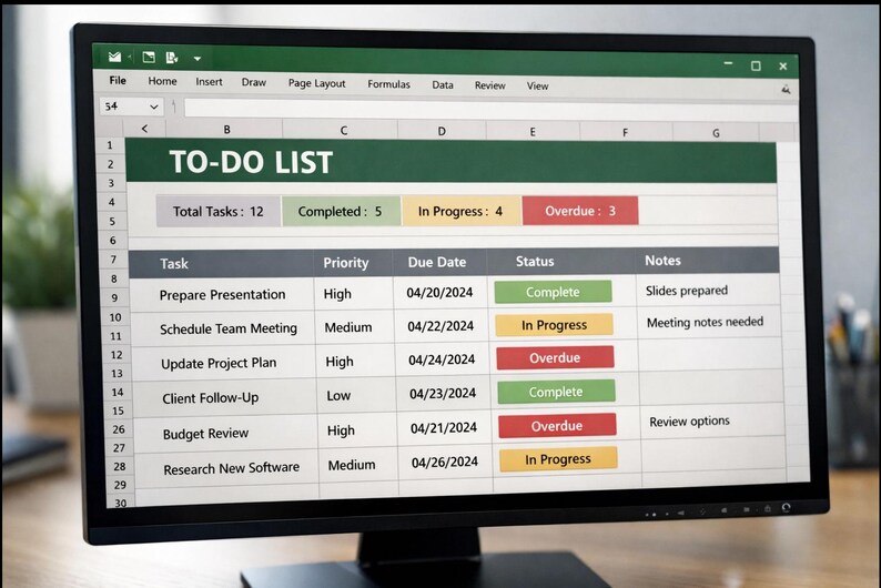 Visual Display Task List To-do List Template, Automated Task Tracker, Excel & Google Sheets ...