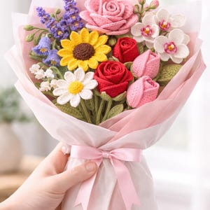 Häkelblumen Muster Bundle PDF, Blumenstrauß, Rose, Tulpe, Gänseblümchen, Sonnenblume, Lilie, sofort Download