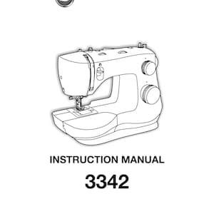 May include: A black and white line drawing of a Singer sewing machine. The image is on a white background and includes the Singer logo and the text "INSTRUCTION MANUAL 3342". The tagline "SINGER is sewing made easy." is also present.