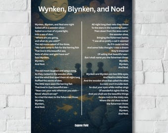 Lámina infantil Wynken Blynken Nod: poema para dormir con luna y estrellas