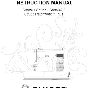 Puede incluir: Manual de instrucciones de la máquina de coser Singer. La portada presenta un dibujo lineal de una máquina de coser con el texto "INSTRUCTION MANUAL" y los números de modelo. El logotipo de Singer está en la parte inferior.