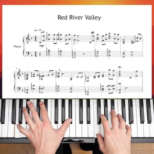 Bladmuziek van Red River Valley: Vereenvoudigde volksmelodie (kleurgecodeerde noten)