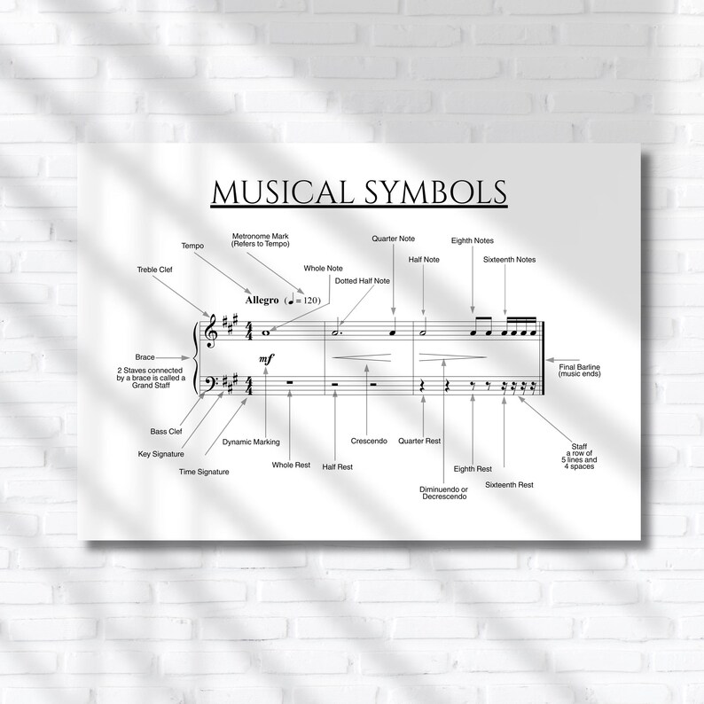 Music Theory Symbols Chart, Staff Notation (beginner & Intermediate) - Etsy