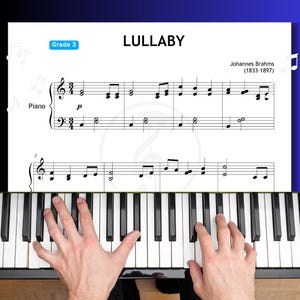 Partition pour piano de la Berceuse de Brahms - Niveau 3 avec notes en couleur et fichier MP3