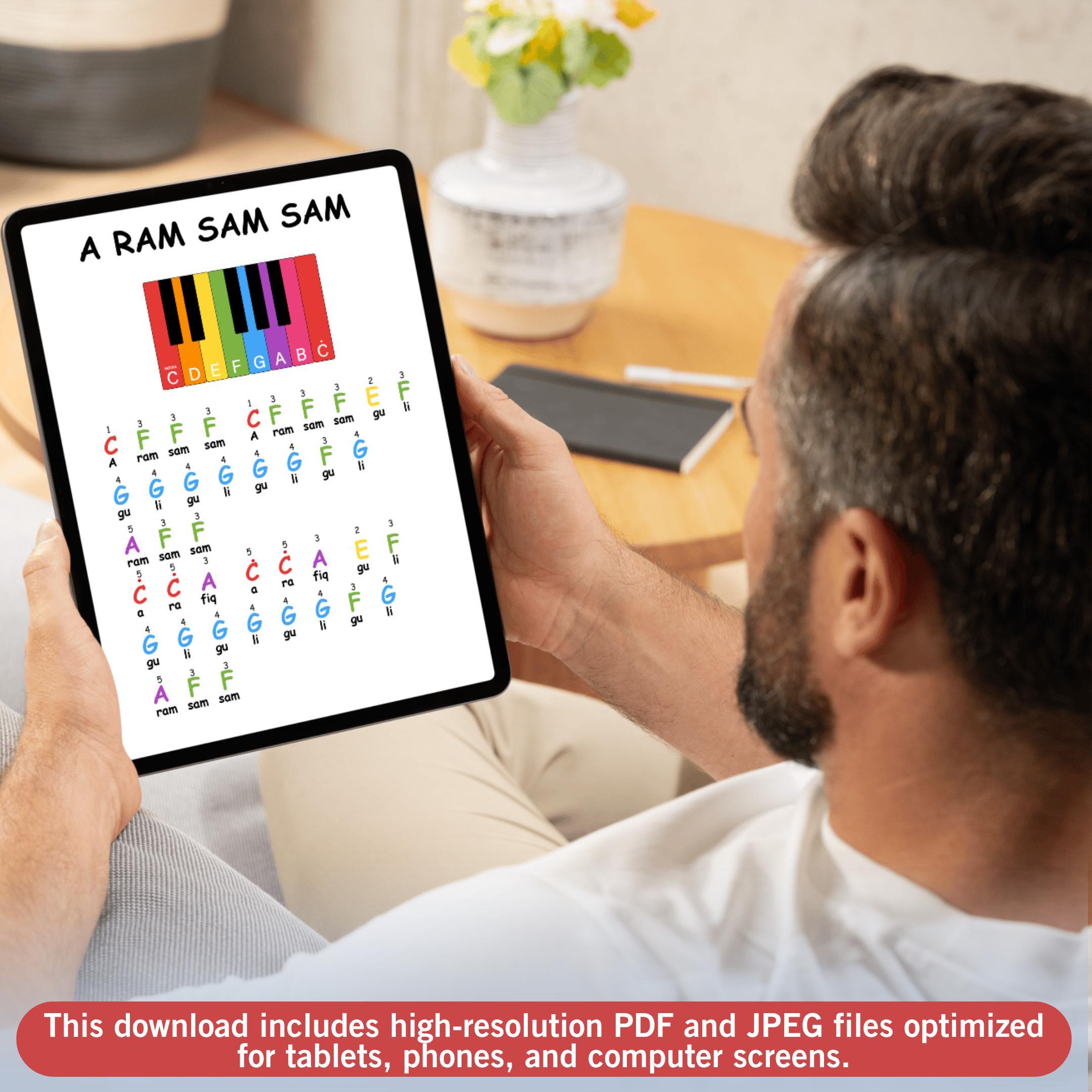 A Ram Sam Sam - Very Easy Piano Sheet Music, Colorful Notes (single ...