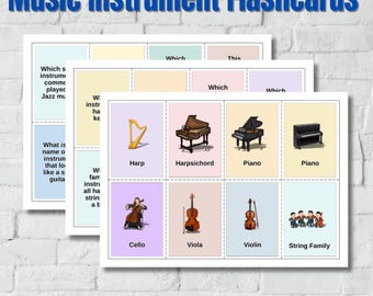 Music Learning Flashcards - 32 Instruments, Printable Digital Set