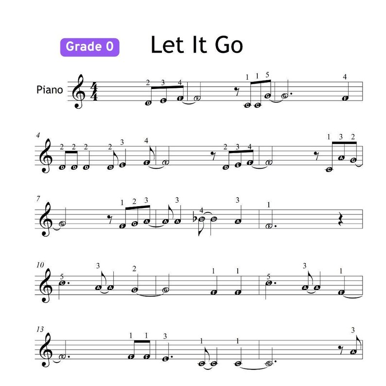 Elsa Notes Let It Go Sheet Music: Simplified Piano for Kids (color-coded + MP3 ...