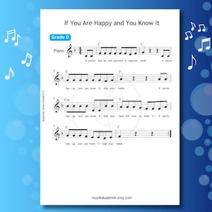 If You Are Happy and You Know It Sheet Music: Beginner Piano, Color Coded Notes