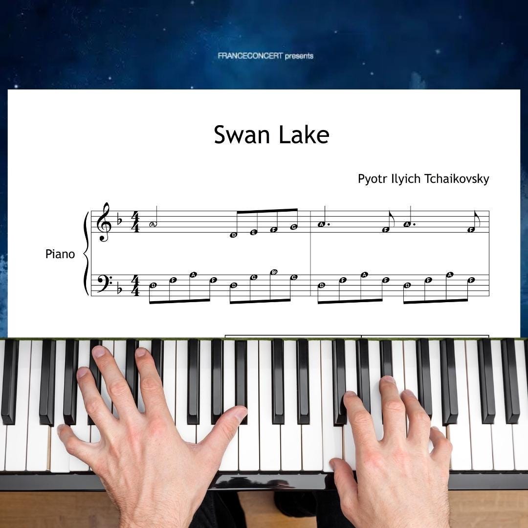 Swan Lake Piano Sheet - Easy Notes, Color-coded With Audio Track - Etsy