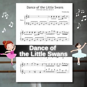 Dans van de kleine zwanen: bladmuziek van Tsjaikovski - niveau 2-3, kleurgecodeerd