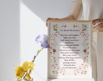Irish Blessing Printable Wall Art, Floral Quote (A4 Digital Download)