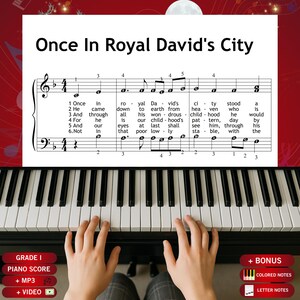 Once in Royal David’s City: Christmas Piano Sheet Music (Grade 1, Color Coded Notes)