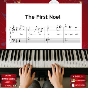 Spartito per pianoforte di "The First Noel": note con codice colore per principianti.