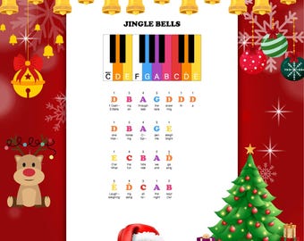 Easy Jingle Bells Piano Song - Color Letter Notes for Beginners