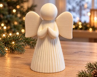GABRIEL Engel – geriffelte Weihnachtsdeko mit Flügeln und betenden Händen – 3D-Druck Dekofigur – 14 / 18 / 25 cm – 10 Farben