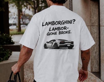 ランボルギーニが破産したスポーツカーのイラストTシャツ ランボルギーニジョーク