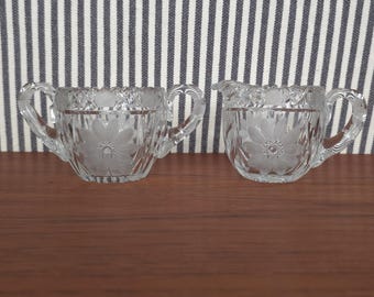 Antique McKee Innovation Cut Glass Creamer and Sugar Set - Early 1900s Floral EAPG