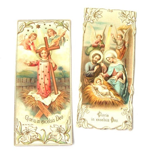 Vintage set of two Religious Catholic Keepsake Prayer Cards - Gloria in excelsis Deo