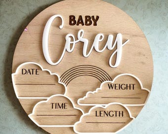 Custom Baby Name Announcement Sign · Personalized 3D Wood Baby Birth Stats Plaque · Engraved Newborn Hospital Photo Prop Customize baby born