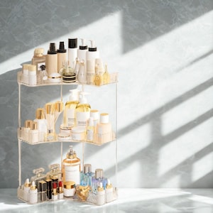 Handmade Corner Makeup Organizer Cosmetics Parfum Stand Tray Transparent Corner Makeup Storage Rack Multifunctional Cosmetic Organizer Tray