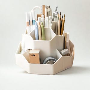 Handmade Organizer Pen Brushes Holder Stand Multi‑Functional 360 Rotating Pen Holder 9‑Grid Large‑Capacity Desktop Stationery Storage Box