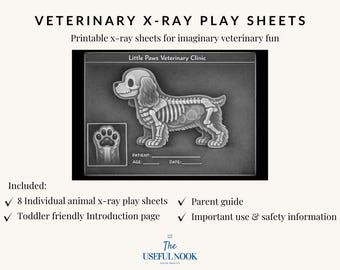Schede di gioco a raggi X veterinari per bambini / Radiografie di animali stampabili / Attività di gioco di ruolo veterinario / Download immediato
