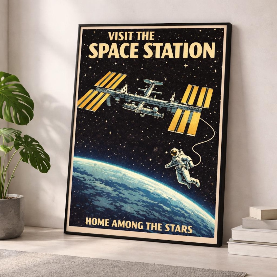 Space Station Retro NASA Poster | ISS Vintage Print | Astronaut Wall ...