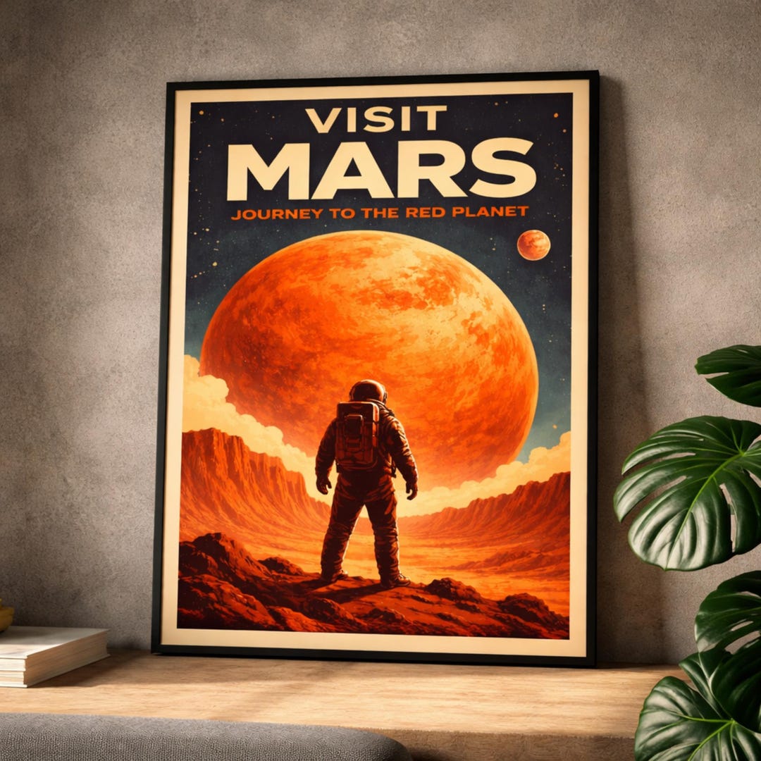 Visit Mars Retro Space Poster | NASA Style Vintage Print | Astronaut ...