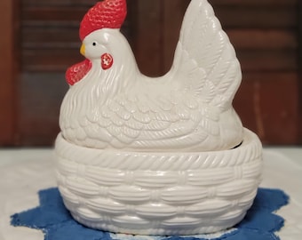 Vintage  Red and White  Rooster Bowl