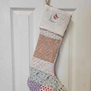 Vintage Quilt Weihnachtsstrumpf, Handstickerei