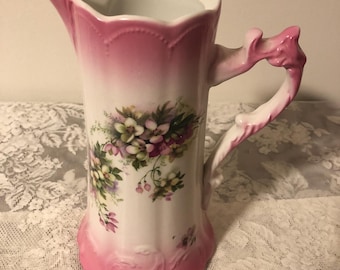 Antique Victorian (1895-1910) Pink Floral Warwick China Chocolate Pot