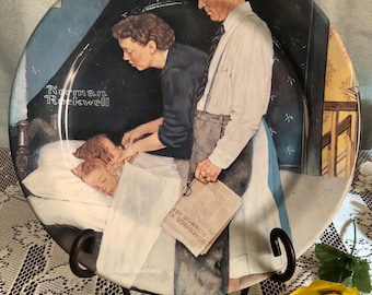 Plato coleccionable de hojalata con litografía "Libertad del miedo" de Norman Rockwell, de época (1980).