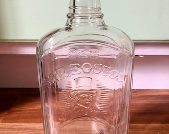 Antique (1934) Old Mr. Boston "First Year" Whiskey Liquor Decanter Glass Bottle
