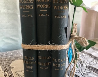 Antique Charles Dickens Works (Circa 1890-1910) Hardback Set of (3) Collectible Novel Books
