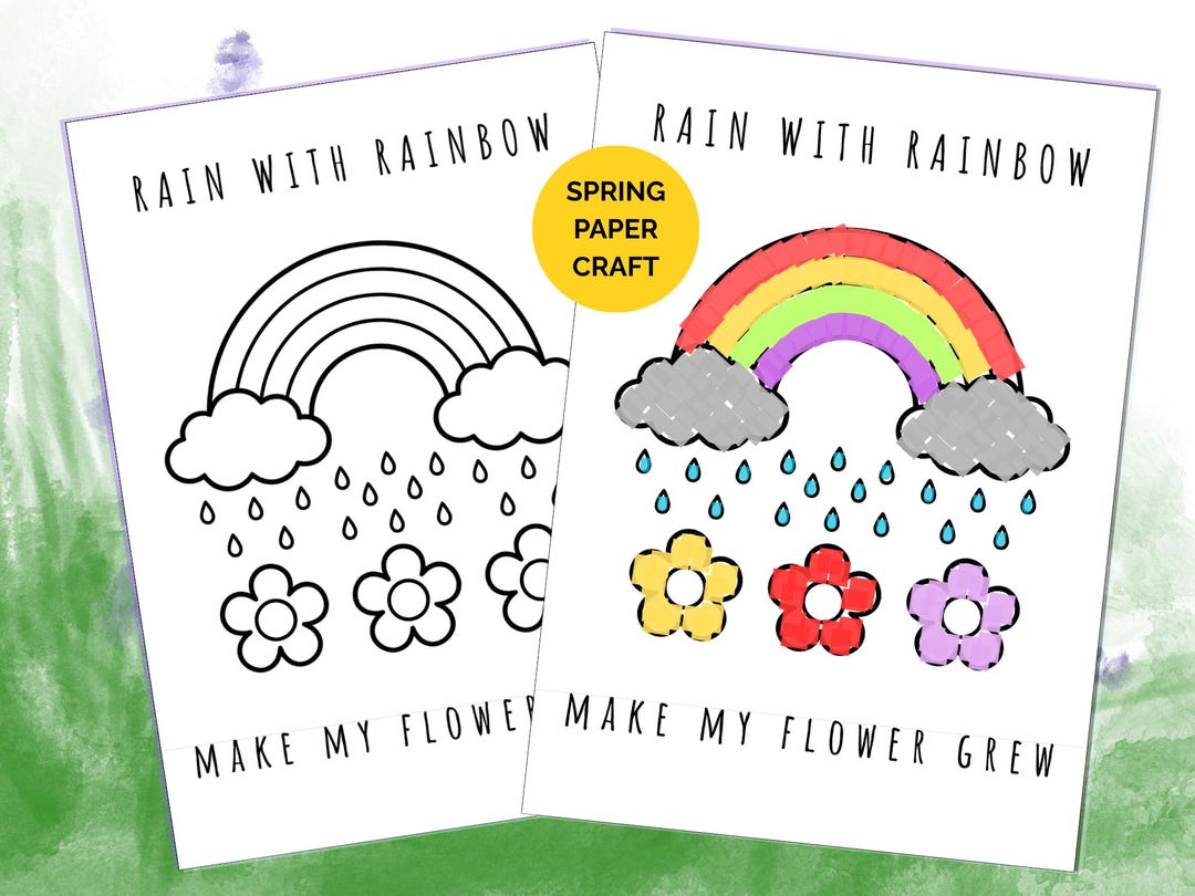 Spring Rain and Rainbow Craft Printable for Kids | Torn Paper Collage ...