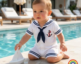 Kombinezon żeglarski dla niemowląt, śliczny marynarski body, letni strój dla chłopca w kształcie kotwicy, prezent na sesję zdjęciową, urodziny i baby shower